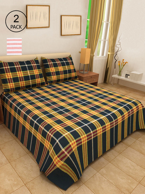 

KLOTTHE Set Of 2 Checked Double Bed Covers With 4 Pillow Covers, Pink