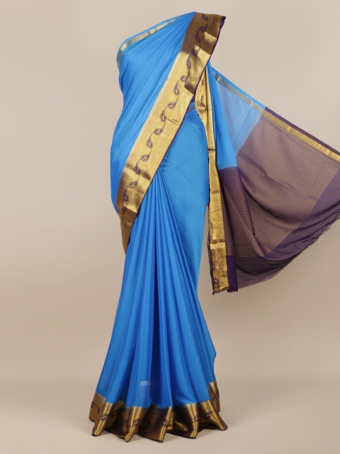 

Pothys Blue & Golden-Coloured Solid Poly Georgette Saree