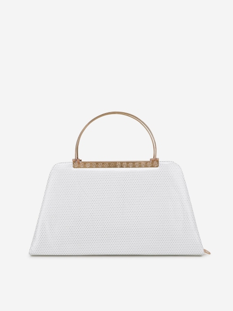 

Element Cart White & Silver-Toned Textured Embellished Clutch