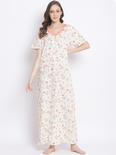 

Kanvin White & Peach-Coloured Printed Nightdress