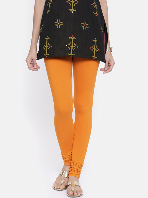 

Bitz Women Orange Solid Organic Cotton Churidar-Length Leggings