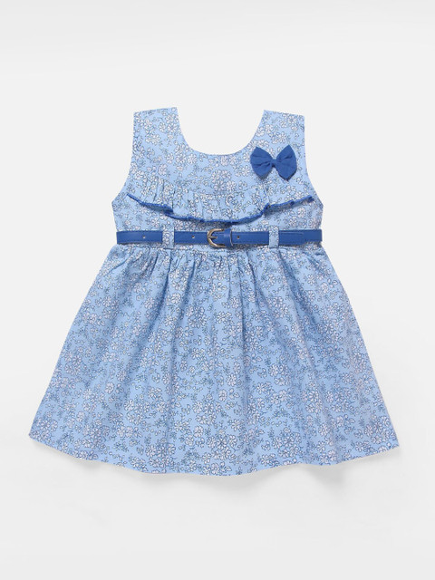 

The Magic Wand Baby Girls Blue & Off-White Floral Printed Fit and Flare Dress
