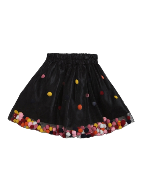 

ADIVA Girls Black & Pink Pom Pom Embellished A-Line Skirt