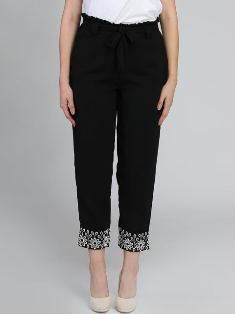 

DODO & MOA Women Black Regular Fit Solid Regular Trousers