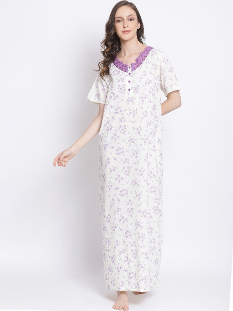 Kanvin Off-White & Purple Printed Nightdress