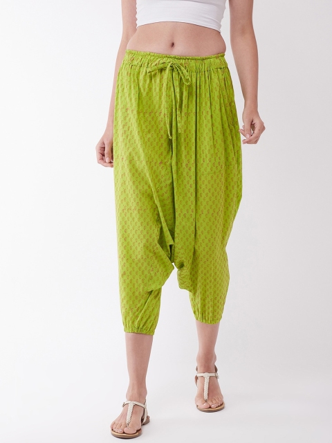 

InWeave Women Green & Red Block Printed Cropped Harem Pants