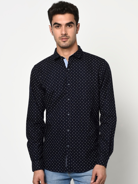 

METTLE Men Navy Blue Regular Fit Printed Casual Shirt