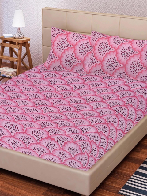 

Tistabene Pink Ethnic Motifs 180 TC Cotton 1 King Bedsheet with 2 Pillow Covers