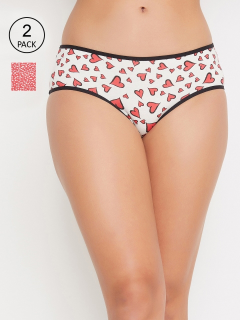 

Clovia Women Pack Of 2 Printed Hipster Briefs COMPNC989S, Red