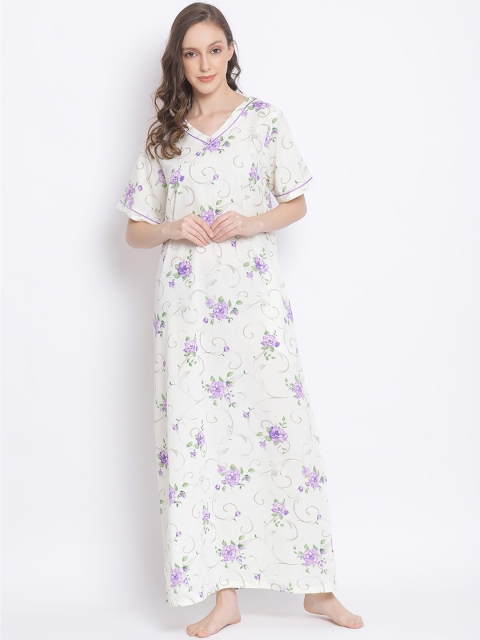 

Kanvin Off-White & Purple Printed Nightdress