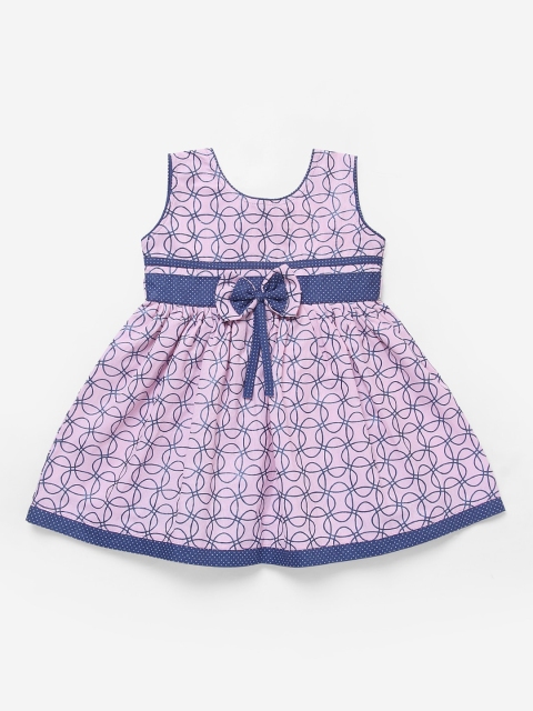 

The Magic Wand Girls Pink & Navy Blue Printed Cotton Fit and Flare Dress