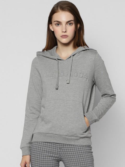 

Vero Moda Women Grey Melange Solid Hooded Sweatshirt