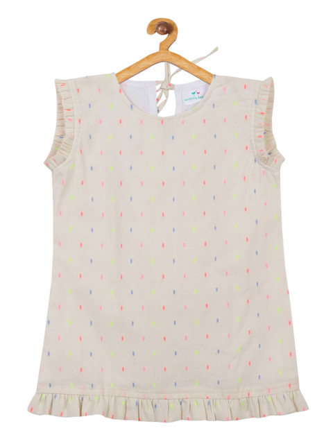 

Knitting Doodles Off White Polka Dots Printed Pure Cotton Regular Top