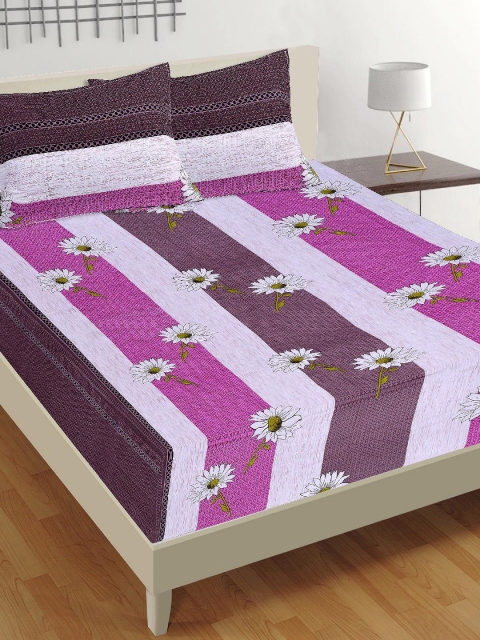 

Tistabene Pink & Violet Striped 180 TC Cotton 1 King Bedsheet with 2 Pillow Covers