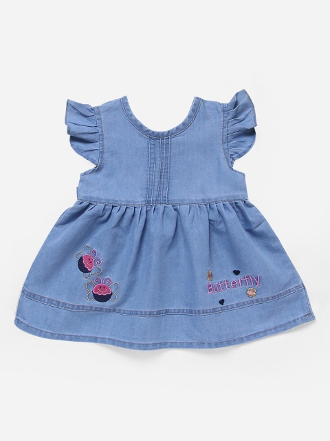 

The Magic Wand Girls Blue Embroidered Fit and Flare Cotton Dress