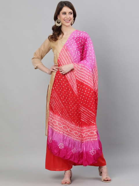 

Ishin Red & Pink Bandhani Printed Dupatta