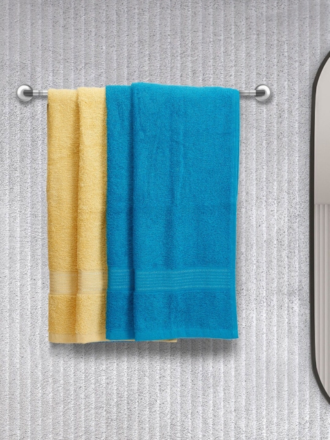 

BIANCA Blue & Yellow Set Of 4 Solid Super Absorbent 380 GSM Cotton Hand Towels