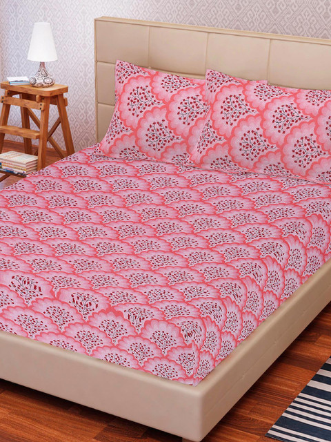

Tistabene Pink & Maroon Floral 180 TC Cotton 1 King Bedsheet with 2 Pillow Covers