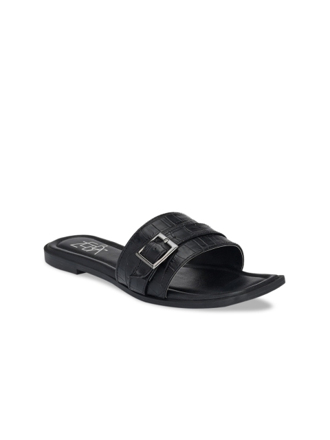 

Zebba Women Black Textured Open Toe Flats