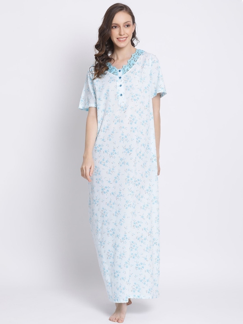 

Kanvin White & Blue Printed Nightdress