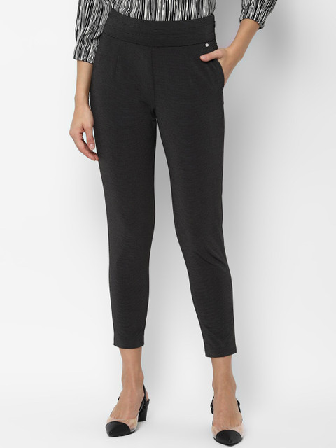 

Allen Solly Woman Charcoal Grey Printed Regular Trousers