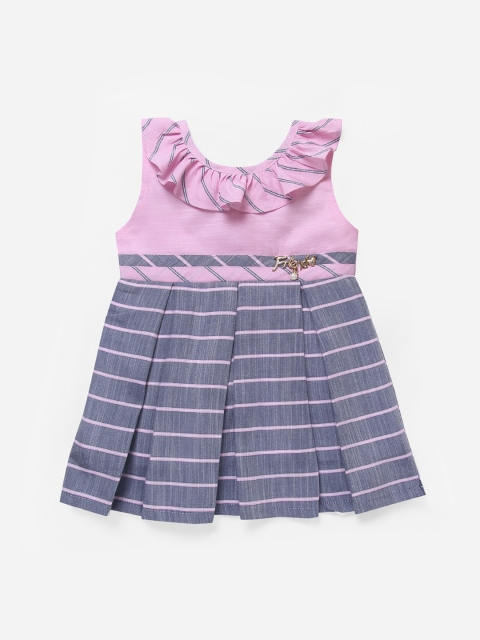 

The Magic Wand Girls Pink & Grey Striped Cotton Fit and Flare Dress