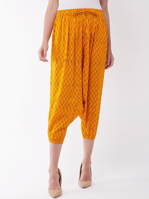 

InWeave Women Mustard Yellow & Black Printed Cropped Harem Pants