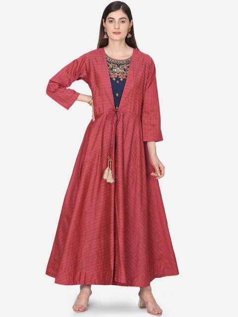 

BOMBAY SELECTIONS Women Blue Printed Kurti with Churidar Jacket
