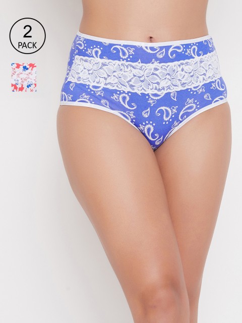 

Clovia Women Pack of 2 Printed Hipster Briefs COMPN1024, Blue