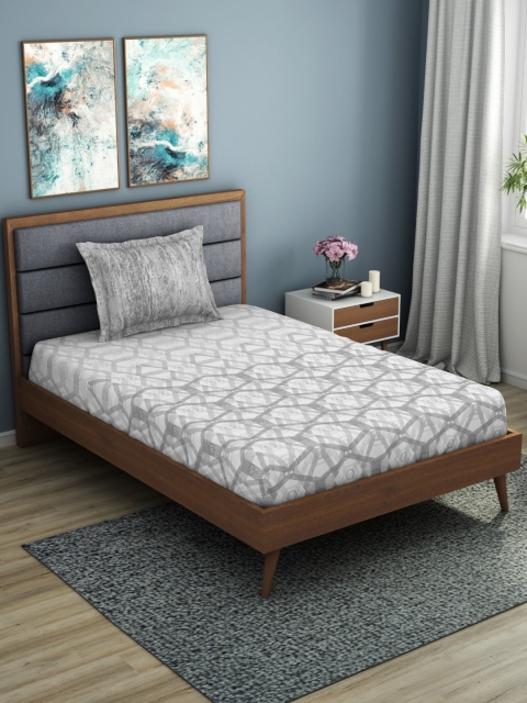 

SPACES White & Grey Abstract 144 TC Cotton 1 Single Bedsheet with 1 Pillow Covers