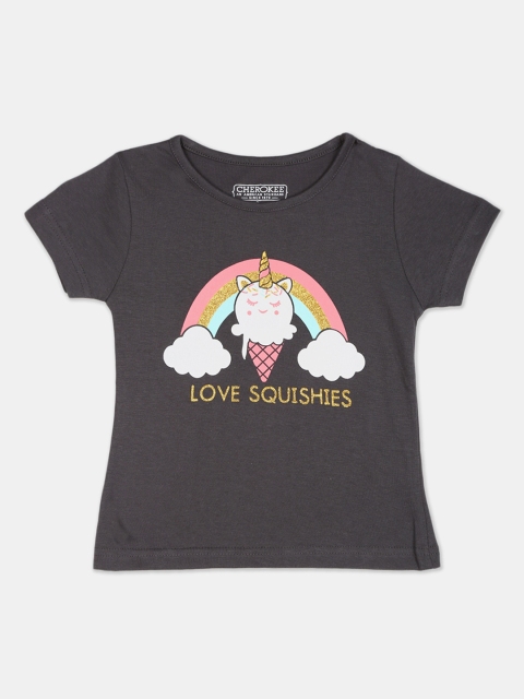 

Cherokee Girls Grey Printed Round Neck T-shirt