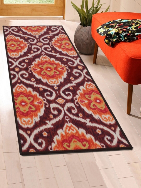 

RUGSMITH Maroon & Orange Digital Printed Anti-Skid Floor Runner