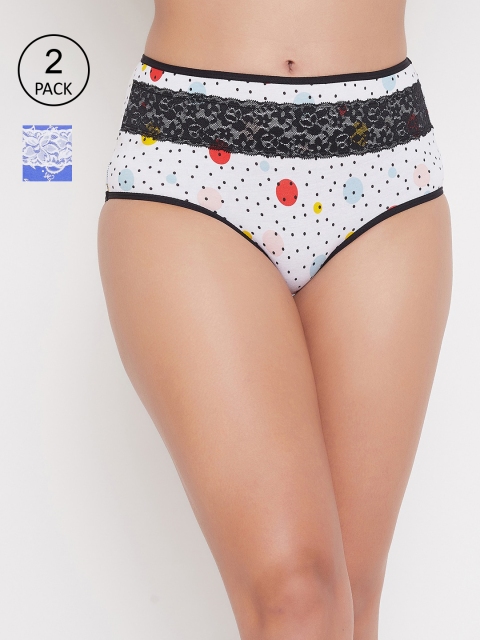 

Clovia Women Pack Of 2 Printed Hipster Briefs COMPN1023, White