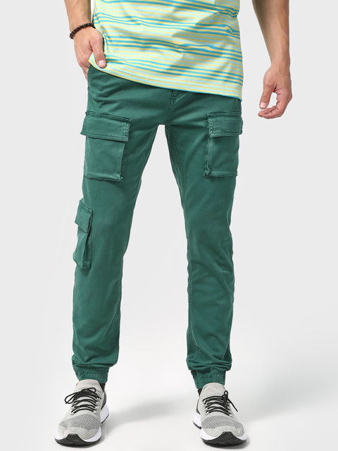 

Blue Saint Men Green Solid Slim-Fit Cargo Joggers