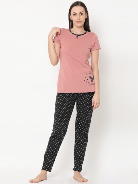 

Sweet Dreams Women Pink & Black Printed Night suit
