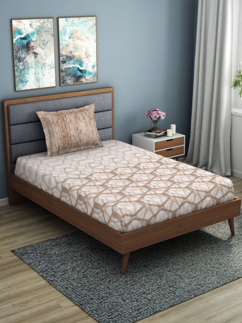SPACES Beige & Brown Geometric 144 TC Cotton 1 Single Bedsheet with 1 Pillow Covers