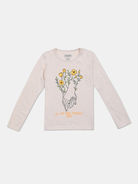 

Cherokee Girls Beige Printed Round Neck T-shirt