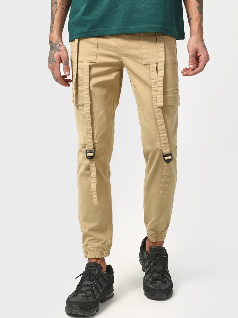 

Blue Saint Men Khaki-coloured Solid Slim-Fit Cargo Joggers