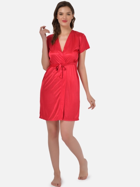 

Klamotten Women Red Solid Satin Robe