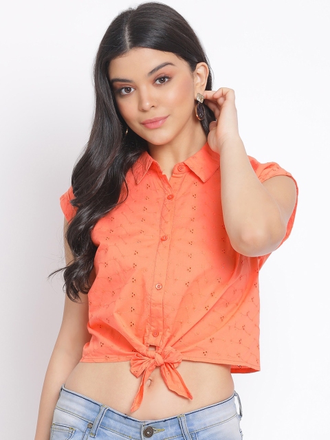 

Oxolloxo Women Orange Regular Fit Self Design Casual Shirt