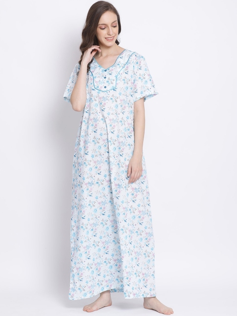

Kanvin White & Blue Printed Nightdress