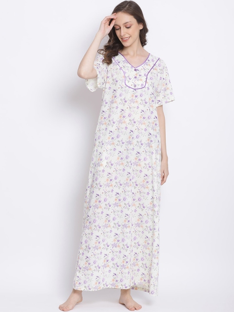 

Kanvin Off-White & Purple Printed Nightdress