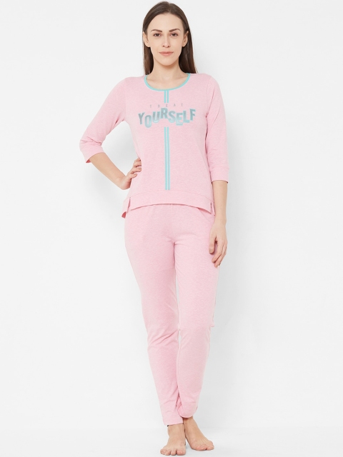 Sweet Dreams Women Pink & Turquoise Blue Printed Night Suit