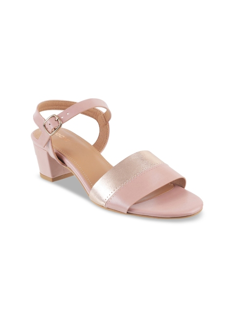 

Mochi Women Peach-Coloured & Gold-Toned Solid Block Heels