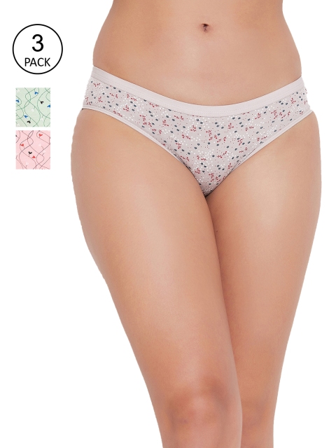 

Clovia Women Pack Of 3 Printed Bikini Briefs COMPN1036, Beige