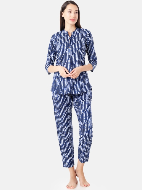 

Sand Dune Women Blue & White Printed Night Suit