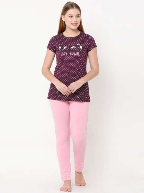 

Sweet Dreams Women Purple & Pink Printed Night suit
