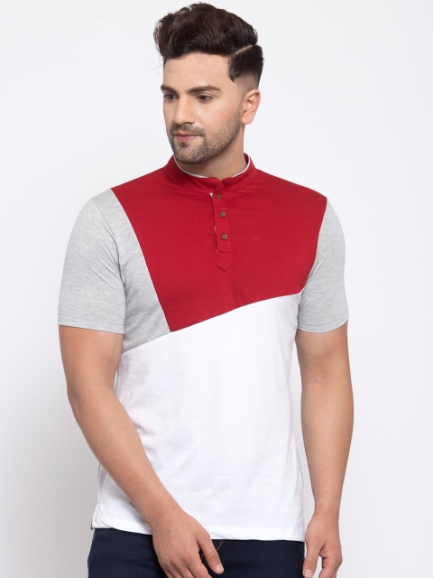 

Kalt Men Grey Colourblocked Mandarin Collar T-shirt