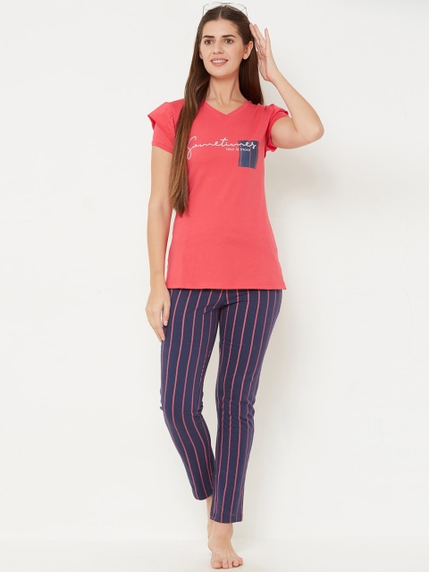 

Sweet Dreams Women Pink & Navy Blue Printed Night suit