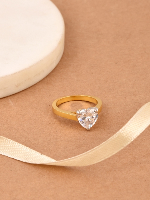 

Tistabene Gold-Plated White Stone-Studded Sustainable Finger Ring